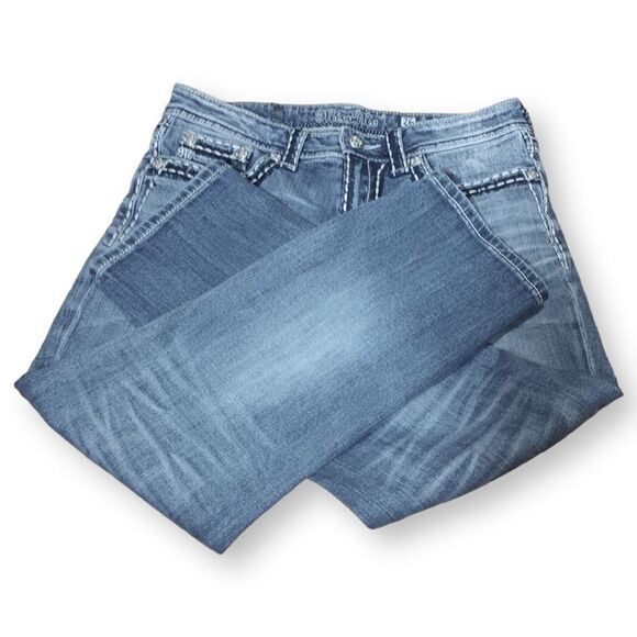 Miss Me Contrast Stitched Boyfriend Fit Bling Cropped Denim US 26 - Picture 8 of 12